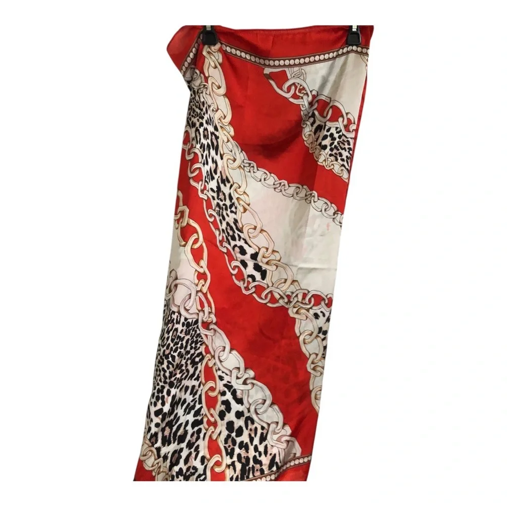 Jessica McClintok red gold chainlink animal print scarf‎ shawl wrap brand new